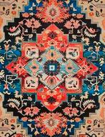 Persian Vintage Heriz carpet bright colours medall 162x230cm, 150 tot 200 cm, Ophalen of Verzenden, Crème, .