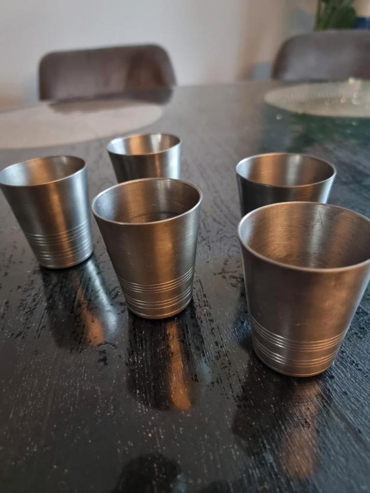 Vintage Tinnen Bekertjes - Set van 5, Huis en Inrichting, Keuken | Servies, Gebruikt, Glas of Glazen, Overige stijlen, Overige materialen