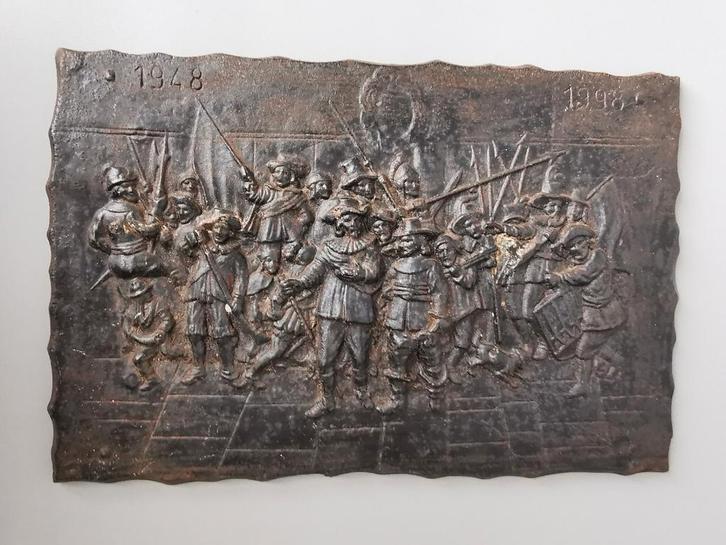 De nachtwacht metaal gietijzeren plaquette Rembrandt v Rijn, Antiek en Kunst, Antiek | Overige Antiek, Verzenden