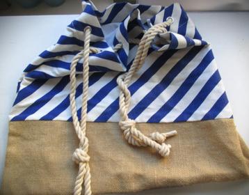 Strand Tas~Strandtas~Blauwe strepen~Katoen en jute beschikbaar voor biedingen