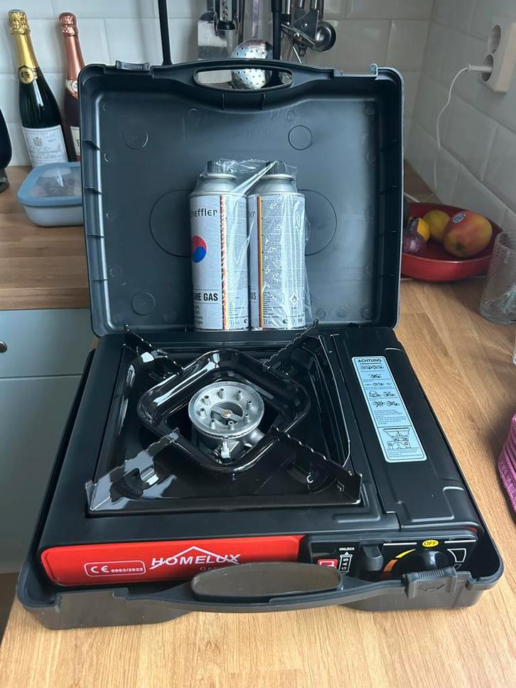 Noodpakket, gasstel, electrische kookplaat, gasflessen, Caravans en Kamperen, Kampeergereedschap, Nieuw, Ophalen of Verzenden