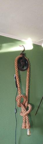 Touwlamp op katrol, Huis en Inrichting, Lampen | Hanglampen, Ophalen, Gebruikt, Metaal, 75 cm of meer