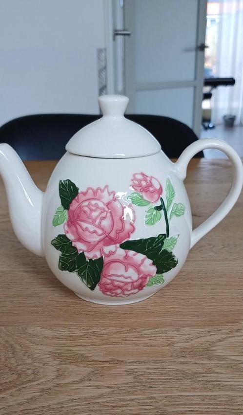 Theepot met bloemmotief V&D, Huis en Inrichting, Keuken | Servies, Gebruikt, Overige typen, Overige stijlen, Aardewerk, Ophalen of Verzenden