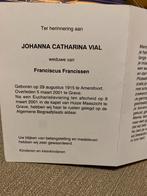 Vial x Francissen 1915 Amersfoort 2001 Grave, Ophalen of Verzenden, Bidprentje