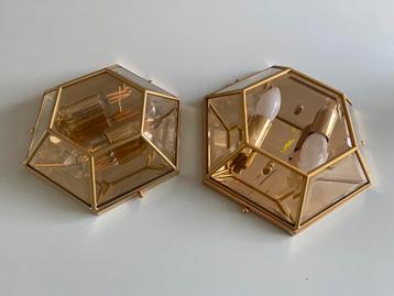2 plafondlampen messing/glas beschikbaar voor biedingen