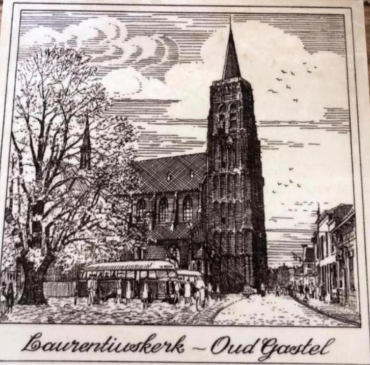 Wandtegel Sint Laurentiuskerk Oud Gastel (10x10 cm), Antiek en Kunst, Antiek | Wandborden en Tegels, Ophalen of Verzenden