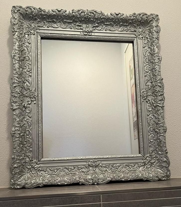 Barok spiegel zilverkleurige rand, Huis en Inrichting, Woonaccessoires | Spiegels, Gebruikt, 50 tot 75 cm, Minder dan 100 cm, Rechthoekig