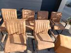6 Stoelen met Poef - Industrieel Design, Gebruikt, Bruin, Ophalen of Verzenden, Metaal
