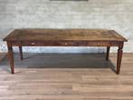 Franse boerentafel met 3 lades - 249 x 98 cm + 79 cm hoog, Huis en Inrichting, Gebruikt, Eikenhout, 200 cm of meer, Landelijk