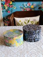 Vintage set van 2 Franse hoedendozen opbergdozen jaren '90, Overige materialen, Gebruikt, Mand, Rond