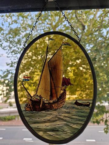 Glas in lood raamhanger met Zeilschip beschikbaar voor biedingen