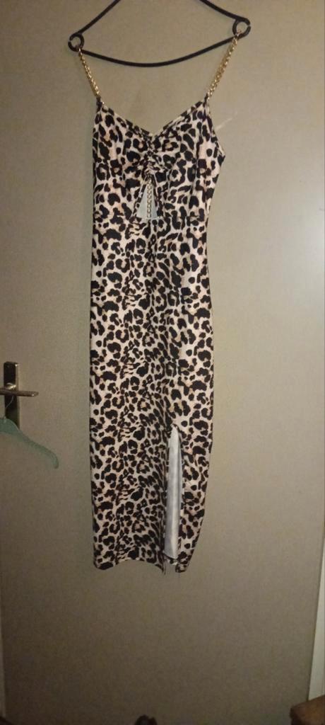 Leuke Jurk met Luipaardprint, Kleding | Dames, Jurken, Gedragen, Maat 38/40 (M), Bruin, Onder de knie, Ophalen of Verzenden
