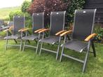 Z.g.a.n. 4 Hartman tuinstoelen + 4 dikke Madison kussens, Ophalen, Zo goed als nieuw, Teakhout, Verstelbaar