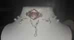 Mooie nieuwe wit kanten gothic ketting met bloem, Overige materialen, Verstelbaar, Wit, Nieuw