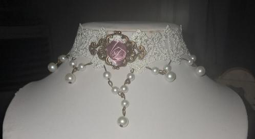 Mooie nieuwe wit kanten gothic ketting met bloem, Sieraden, Tassen en Uiterlijk, Kettingen, Nieuw, Overige materialen, Wit, Verstelbaar