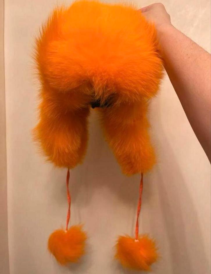 Oranje vossen bont muts, Kleding | Dames, Mutsen, Sjaals en Handschoenen, Zo goed als nieuw, Muts, Verzenden