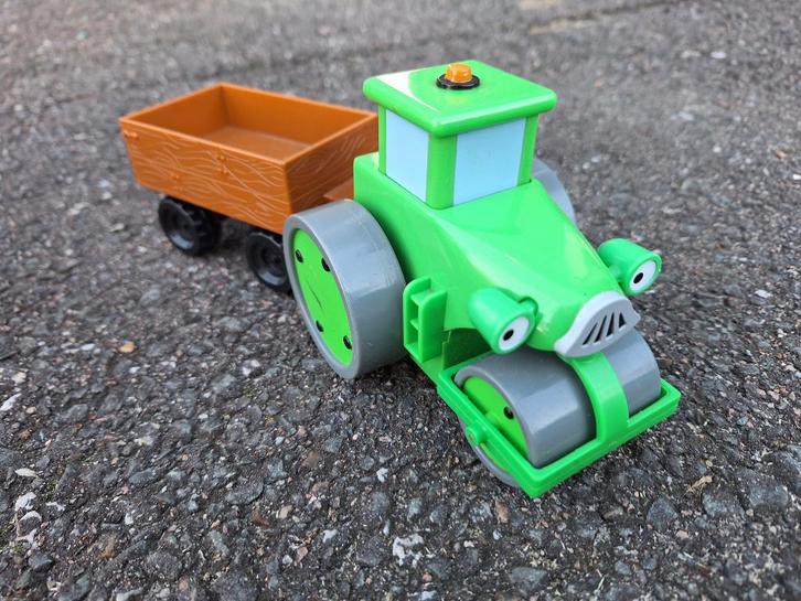 Bob de Bouwer - Rollie groene wals met aanhanger, Kinderen en Baby's, Speelgoed | Speelgoedvoertuigen, Zo goed als nieuw, Ophalen of Verzenden