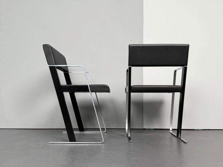 4 stoelen-designer Dick Spierenburg voor Castelijn jaren 80, Huis en Inrichting, Stoelen, Gebruikt, Vier, Hout, Metaal, Zwart