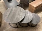 Nieuw! Set van 3 mango salontafel - Zwart/grijs, Ophalen, 50 tot 100 cm, ., Rond