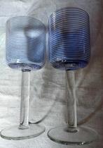 Vintage Blauwe Gestreepte Glazen, Ophalen of Verzenden, Zo goed als nieuw