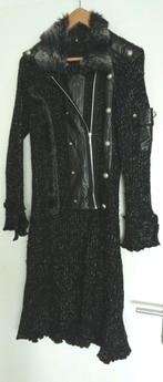 Zwarte EMO vest met bontkraag maat S, Ophalen, Zwart, Maat 36 (S), Gedragen