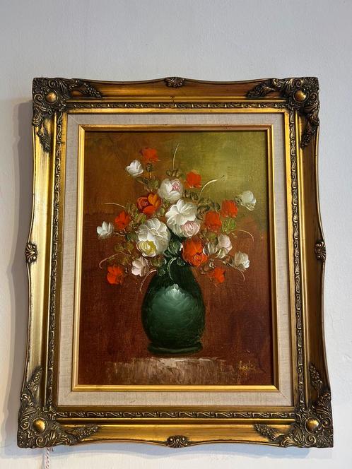 Vaas met bloemen - Olieverf op doek- Art Bussche Antwerp, Antiek en Kunst, Kunst | Schilderijen | Klassiek, Ophalen of Verzenden