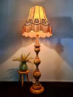 XXL vintage stalamp vloerlamp varkensleer franjes hout, Hout, Midcentury vintage jaren zestig zeventig, 150 tot 200 cm, Gebruikt