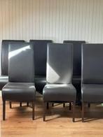 6 Leren eetkamerstoel, Huis en Inrichting, Stoelen, Ophalen, Gebruikt, Bruin, Leer