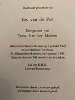 vd Pol x vd Moeren 1922 Baarle-Nassau 1995 Turnhout (B), Ophalen of Verzenden, Bidprentje