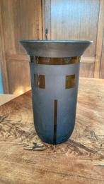 Vintage matte rookglas glazen vaas geometrische vlakken, Ophalen of Verzenden