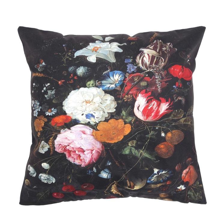 Kussenhoes Vintage Bloemen | 45 x 45 cm, Huis en Inrichting, Woonaccessoires | Kussens, Nieuw, Zwart, Vierkant, Verzenden