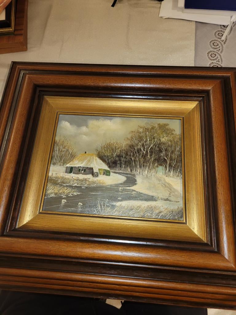 Winters tafereel schilderij, Ophalen of Verzenden