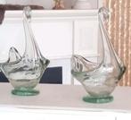 2 glazen groene zwanen schaaltjes Vintage, Ophalen