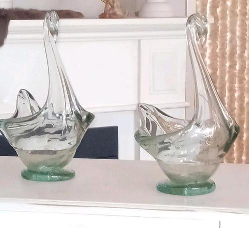2 glazen groene zwanen schaaltjes Vintage, Antiek en Kunst, Antiek | Glas en Kristal, Ophalen