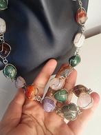 Vintage 1980 diverse edelstenen collier, Ophalen of Verzenden, Zilver, Ketting
