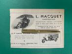 L. Macquet Motorcycle Advertentie 1954 FRA (Origineel), Verzamelen, Tijdschriften, Kranten en Knipsels, 1940 tot 1960, Knipsel(s)