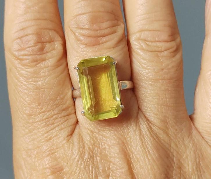 925 zilveren ring met natuurlijke Limoenkwarts steen, Sieraden, Tassen en Uiterlijk, Ringen, Nieuw, Dame, 17 tot 18, Geel, Zilver