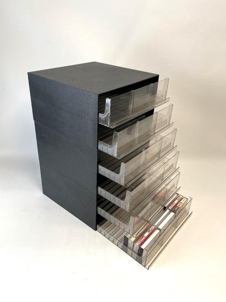 cassette opbergbox + lades, kunststof vintage, jaren ‘70-'80, Cd's en Dvd's, Cassettebandjes, Gebruikt, Toebehoren, Overige genres