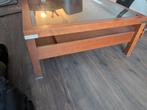 Stoere massieve eikenhouten salontafel met glas krachtig s, Huis en Inrichting, Tafels | Salontafels, Ophalen, 100 tot 150 cm