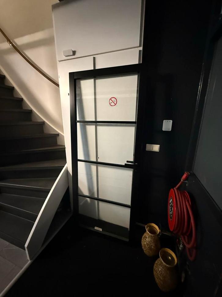 Glazen binnendeur met zwart frame, Doe-het-zelf en Verbouw, Deuren en Horren, Zo goed als nieuw, Binnendeur, 200 tot 215 cm, Minder dan 80 cm