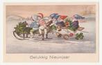 Kabouters met kinderen op een slee.  Kerst en Nieuwjaar., Verzamelen, Ansichtkaarten | Themakaarten, Verzenden, 1920 tot 1940