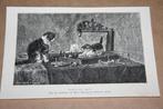 Antieke gravure - Katten op schaakspel (Ronner-Knip) 1884 !!, Antiek en Kunst, Kunst | Etsen en Gravures, Ophalen of Verzenden