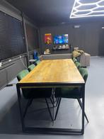 Eettafel 200x90 + 6 Fluweelgroene Stoelen, Huis en Inrichting, Ophalen, 200 cm of meer, 50 tot 100 cm, Zo goed als nieuw