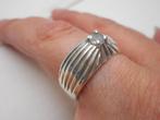 Zilveren unisex ring met steentje maat 17.75 nr.1266, Sieraden, Tassen en Uiterlijk, Ringen, Verzenden, Zo goed als nieuw, 17 tot 18