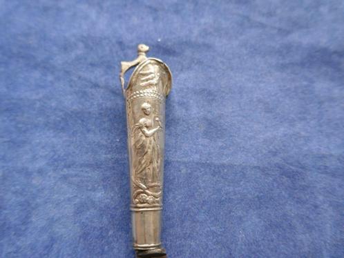 Zilveren pistoolmes vrouwenfiguur met vogel vrouwenfiguur, Antiek en Kunst, Antiek | Goud en Zilver, Zilver, Ophalen of Verzenden