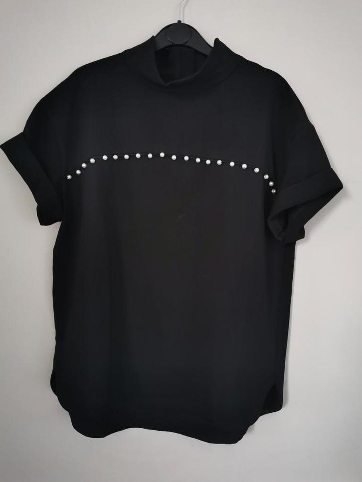 ZARA blouse met parels mt. M, Kleding | Dames, Blouses en Tunieken, Zo goed als nieuw, Maat 38/40 (M), Zwart, Verzenden