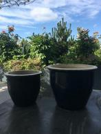 Grote oud Hollandse terracotta geglazuurde blauw bloempotten, Tuin en Terras, Bloempotten, 25 tot 40 cm, Gebruikt, Rond, Minder dan 40 cm