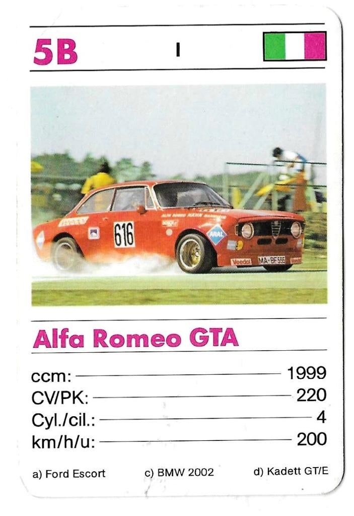 Kwartetkaart Alfa Romeo GTA, Ophalen of Verzenden, Gebruikt, Auto's