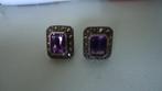 Zilveren oorbellen met Amethist en Markesiet stenen, Sieraden, Tassen en Uiterlijk, Oorbellen, Paars, Ophalen of Verzenden, Zo goed als nieuw