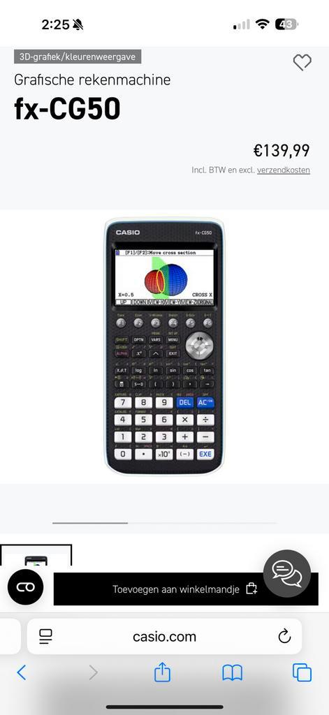 Casio fx-CG50 Grafische Rekenmachine – incl. Oplader, Diversen, Rekenmachines, Zo goed als nieuw, Grafische rekenmachine, Ophalen of Verzenden